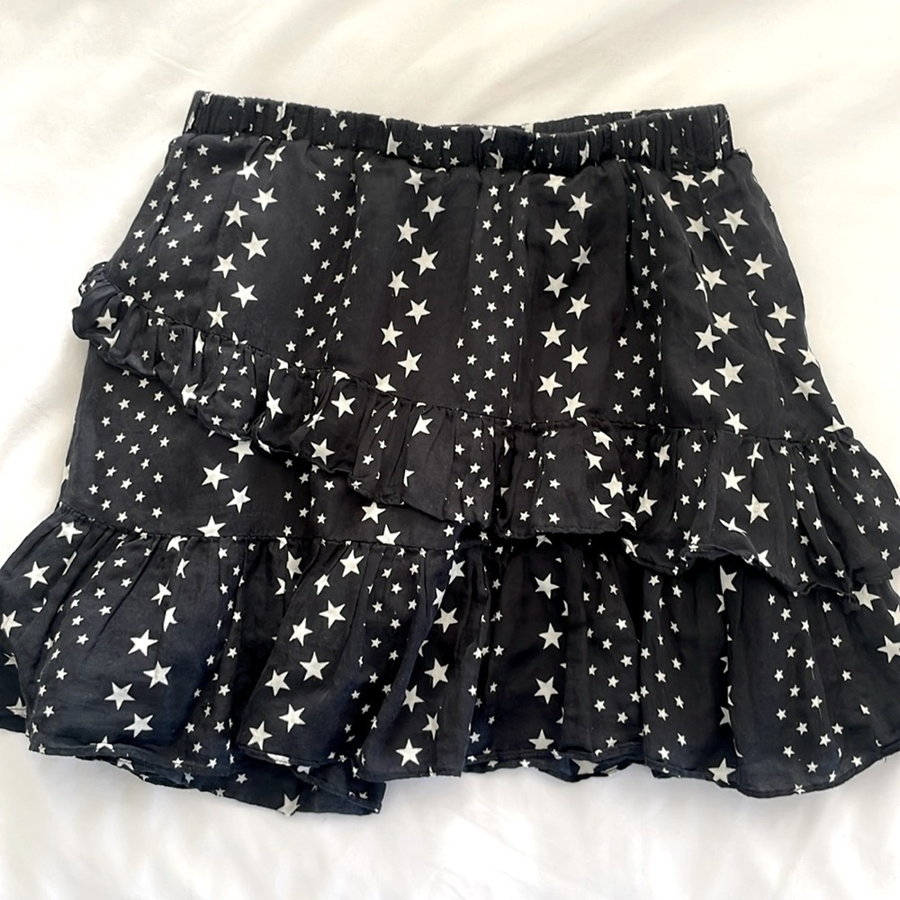 LoveShackFancy navy ruffle mini skirt